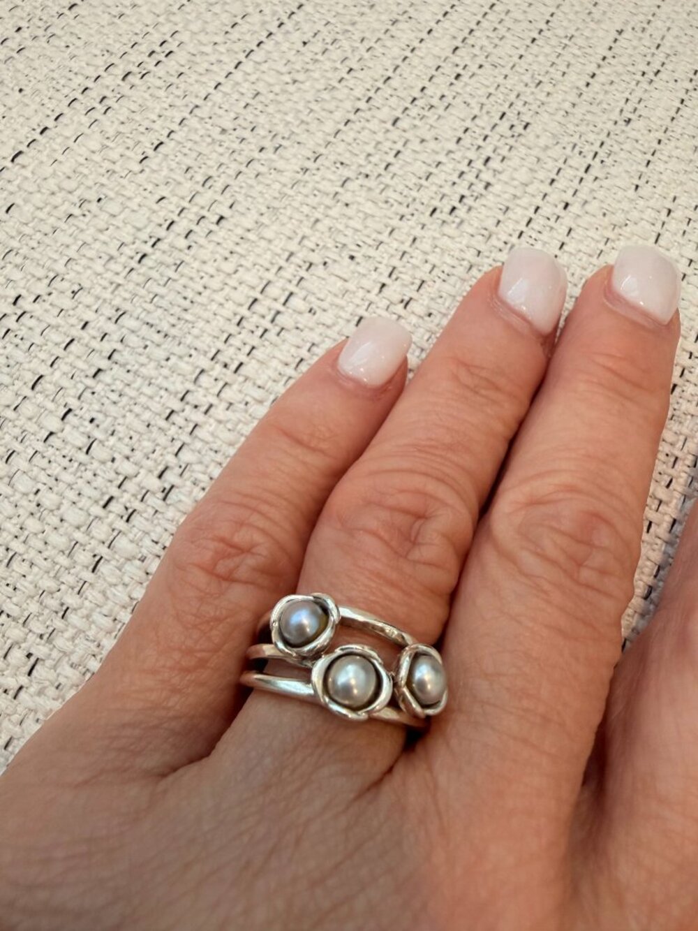 Vintage Pandora Three Wishes Pearl Ring - Size 6 - Picture 4 of 5